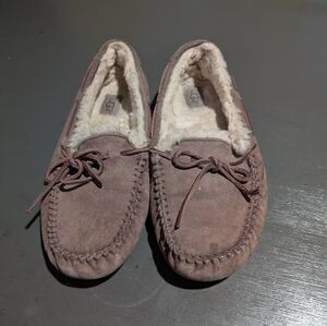 UGG Australia Brown Suede Shearling Moccasin Slippers Size 8